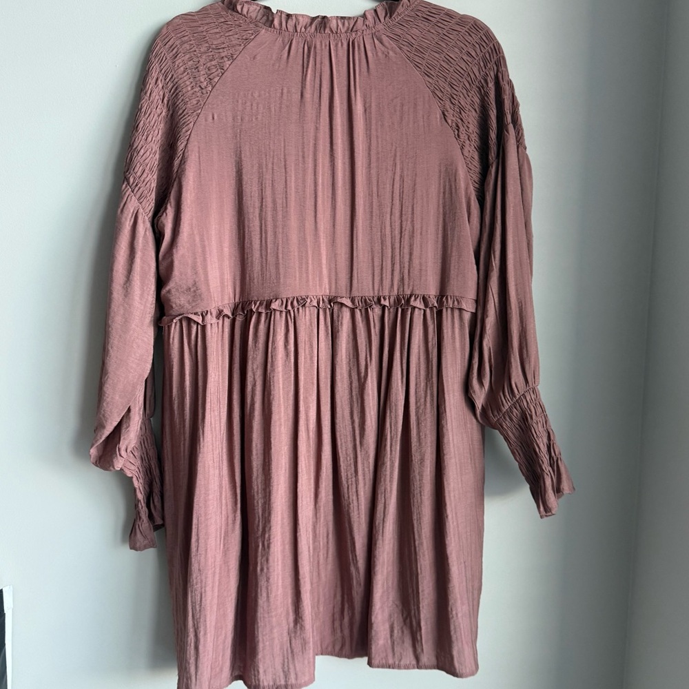 Mauve Romantic Ruffle Dusty Blush Pink Neck Dress By &Merci Size S - Picture 4 of 5